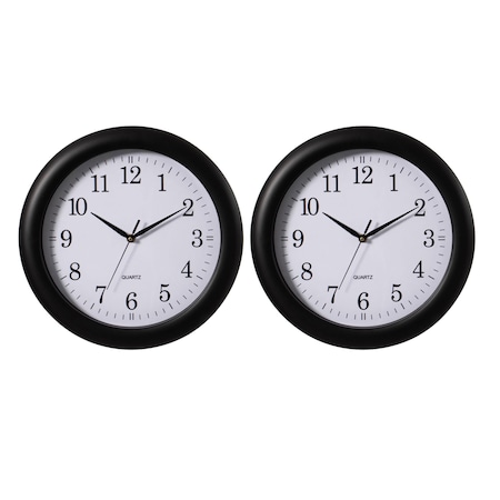 Clockswise 13.75-in. Plastic Black Round Silent, Non-Ticking Battery Operated Modern Analog Wall Clock, 2PK QI004510.BK.2